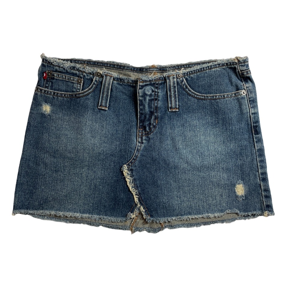 hollister vintage denim jean skirt size 6 frayed hems 90's y2k 100% cotton